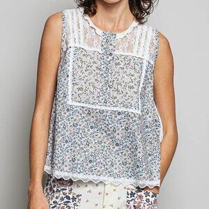 NWT POL Printed Woven Lace Back Round Neck Sleeveless Top